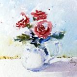 White Pitcher & Red Roses