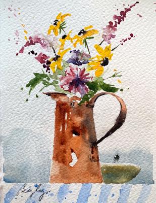 Copper Pitcher & Wildflowers