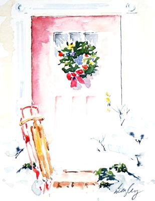 Red Door with Wreath