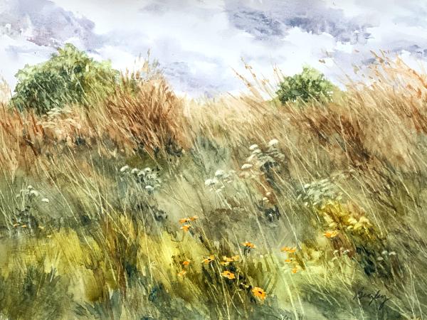 Watercolor painting of prairie grasses