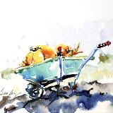 Green Wheelbarrow with Pumpkins