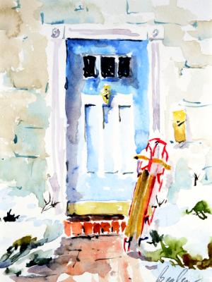 Blue Door with Sled