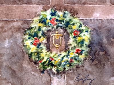 Wreath on Brown Door Wreath on Brown Door