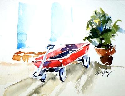 Red Wagon and Plant