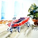 Red Wagon and Plant