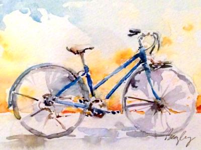 Blue Bicycle at Sunrise